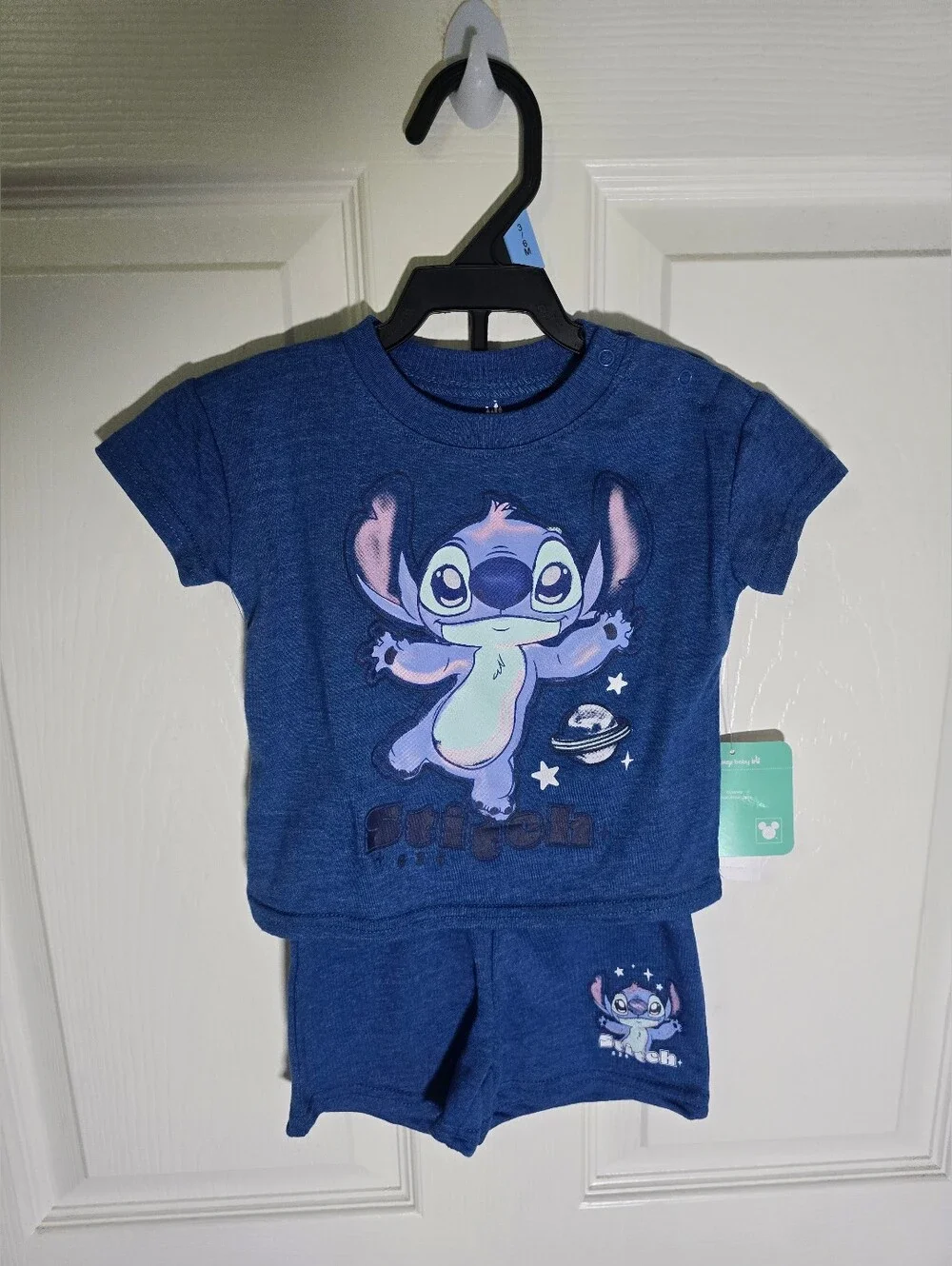 NWT Disney Stitch Boys Blue Short Sleeve Shirt and Shorts Set 3-6Months